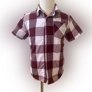 Boys Burgundy & White Short-Sleeve Button-Down Shirt